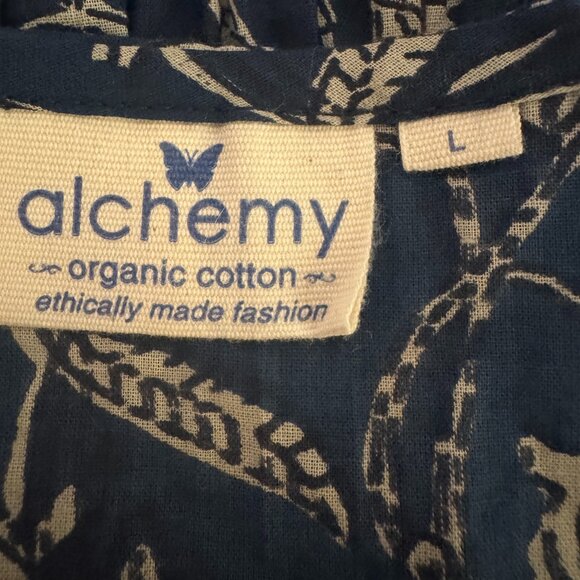 Alchemy Organic Cotton Navy Floral Dress Large Boho Lightweight Sustainable - Picture 7 of 8
